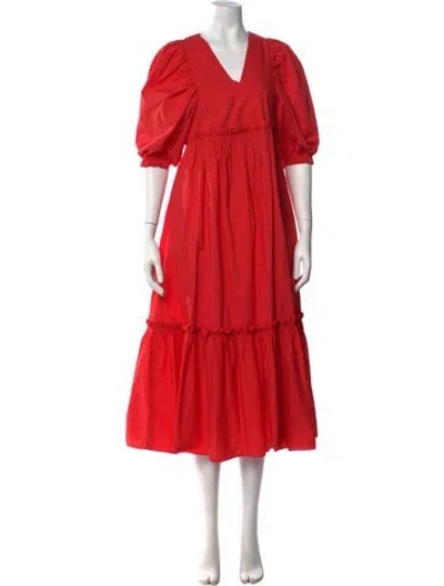 Pre-owned Hunter V-neck Midi Length Dress In Red