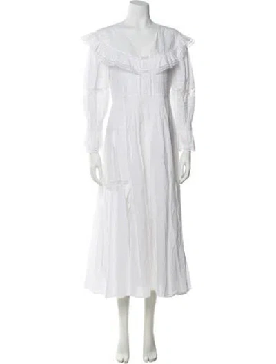 Pre-owned Hunter V-neck Midi Length Dress In White