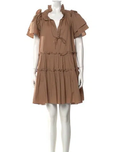 Pre-owned Hunter V-neck Mini Dress In Brown