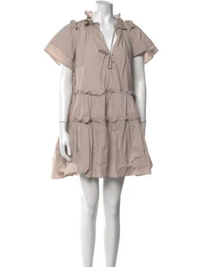 Pre-owned Hunter V-neck Mini Dress In Neutral