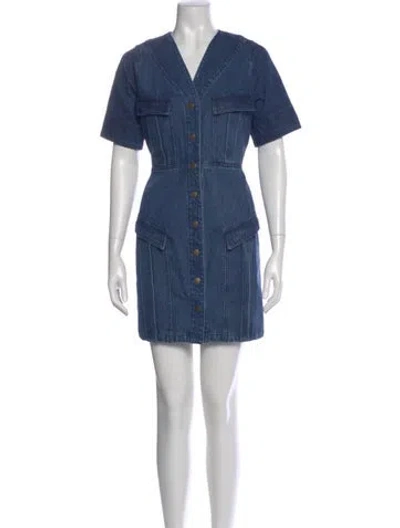 Pre-owned Hunter V-neck Mini Dress W/ Tags In Blue