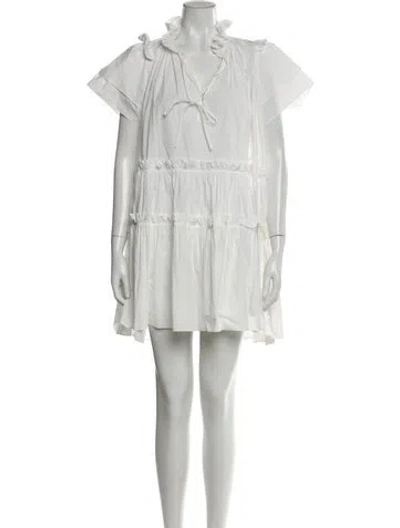 Pre-owned Hunter V-neck Mini Dress In White