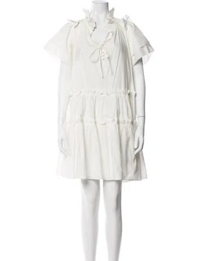 Pre-owned Hunter V-neck Mini Dress In White