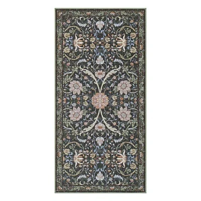 Hunter Washable Printed Chenille Rug In Green