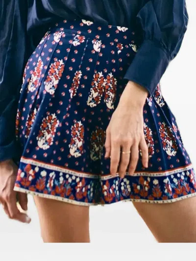Hunter Willa Floral-print Pleated Shorts In Blue