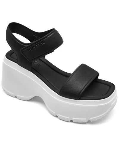 Hunter Women's Abel Square Toe Wedge Casual Sandals From Finish Line In Black