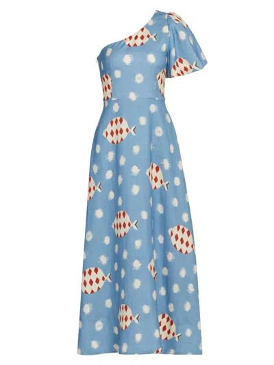 Hunter Women's Carmen One-shoulder Linen-blend Maxi Dress In Blue