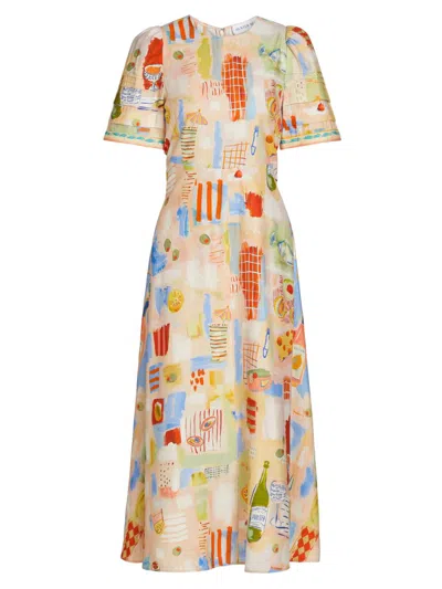 Hunter Women's Casey Printed Linen-blend Midi-dress In Orange