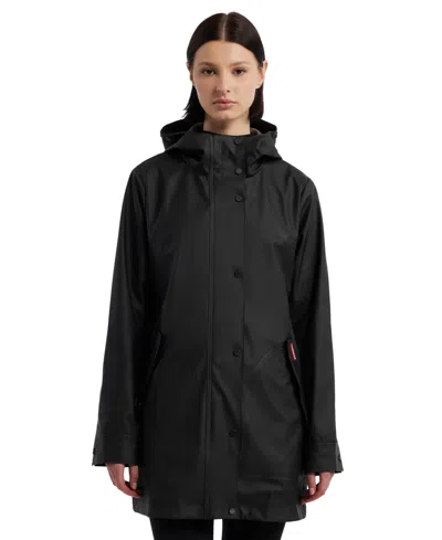 Hunter Women's Hooded Rubberized Waterproof Rain Coat In Black