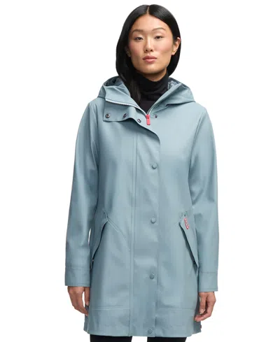 Hunter Women's Hooded Rubberized Waterproof Rain Coat In Blizzard Blue