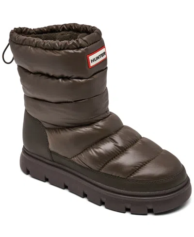 Hunter Women's Maribel Lug Sole Insulated Waterproof Snow Booties From Finish Line In Dark Brown