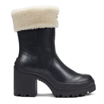 Hunter Marisol Waterproof Faux Shearling Cuff Bootie In Black