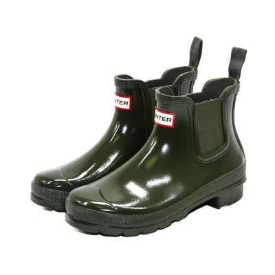 Hunter Women's Original Gloss Chelsea Boots In Dark Olive In Animal Print