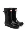 Hunter Original Short Adjustable Back Gloss Waterproof Rain Boot In Black