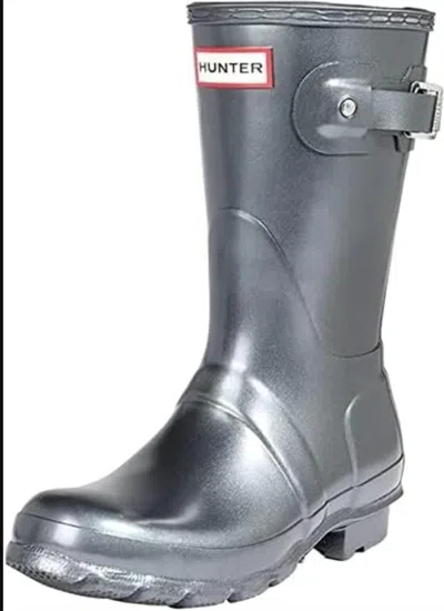 Hunter Women's Original Short Nebula Boots In Black In Silver