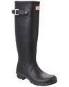 Hunter Womens Embossed Side Buckled Round Toe Mid-calf Rainboots Black In Black