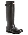 Hunter Womens Solid Black Rubber Knee High Rain Boots Shoes In Black