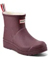 Hunter Play Short Faux Shearling Lined Waterproof Rain Boot In Dark Red
