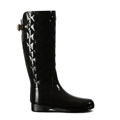 Hunter Original Refined High Gloss Quilted Waterproof Rain Boot In Black