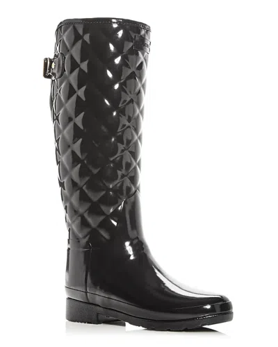 Hunter Original Refined High Gloss Quilted Waterproof Rain Boot In Black