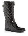 Hunter Refined High Gloss Quilted Short Waterproof Rain Boot In Black