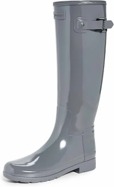 Hunter Women's Refined Tall Gloss Boots In Stratus Grey In Gray