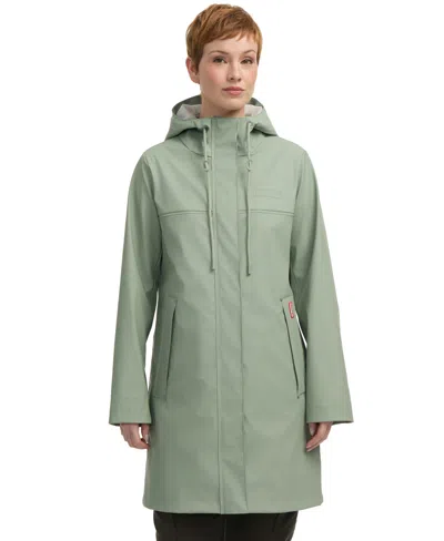 Hunter Women's Rubberized Water-repellent Long Rain Jacket In Herb Sage