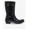 Hunter Original Short Gloss Wellington Black Ankle Boot In Black