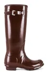 Hunter Womens Original Tall Gloss Rain Boots - Brown Bolt In Brown