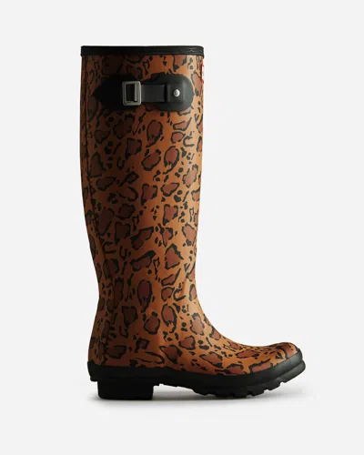 Hunter Womens Original Tall Leopard Print Boot In Brown