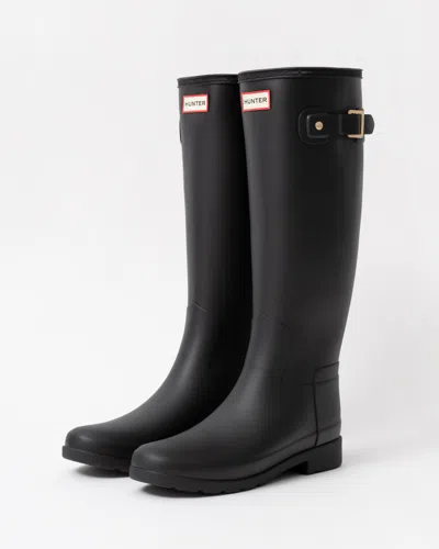 Hunter Womens Refined Gold Trim Tall Boot In Black