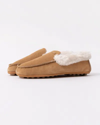 Hunter Womens Sherpa Collar Moccasin Slippers In Brown