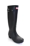 Hunter Womens Solid Black Rubber Knee High Rain Boots Shoes