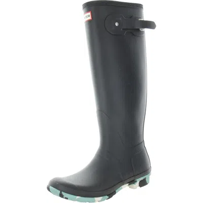 Hunter Womens Water Repellent Rubber Rain Boots In Blue