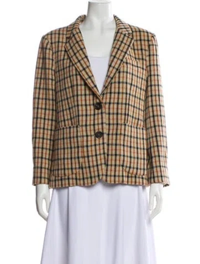 Pre-owned Hunter Wool Plaid Print Blazer In Brown