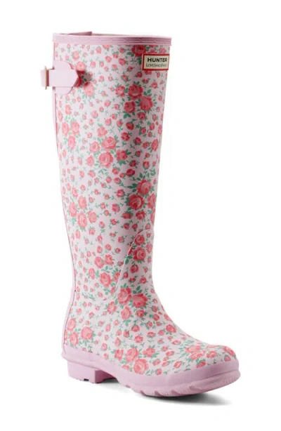 Hunter X Loveshackfancy Original Tall Waterproof Rain Boot In Rose Heart