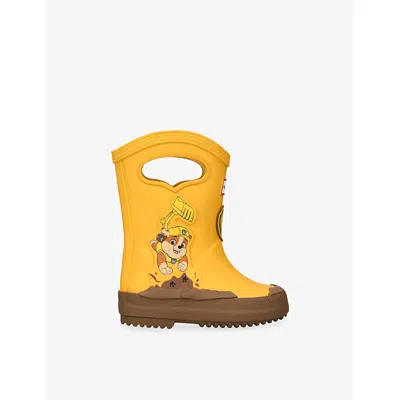 Hunter Original Kids First Paw Patrol Grab-handle Wellington Boots Yellow Eur 29 / 11 Uk In Multi