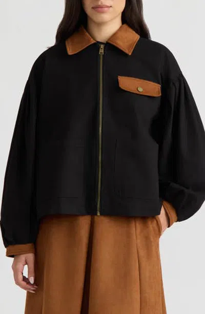 Hunter Zip Front Jacket With Bubble Sleeves In Black