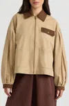 Hunter Zip Front Jacket With Bubble Sleeves In Brown