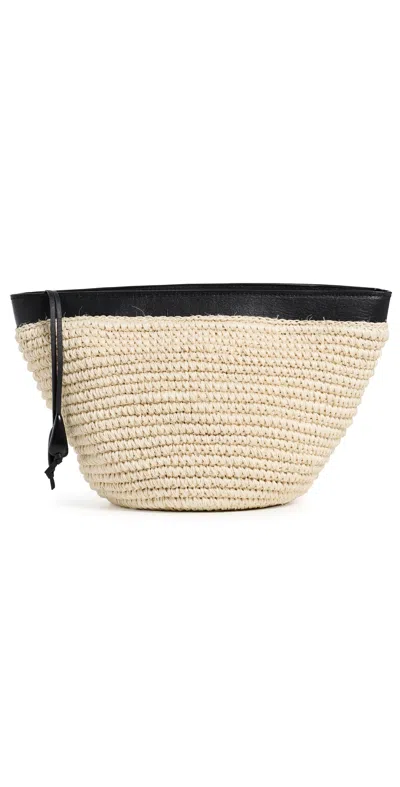 Hunting Season Leather-trimmed Raffia Clutch In Multi