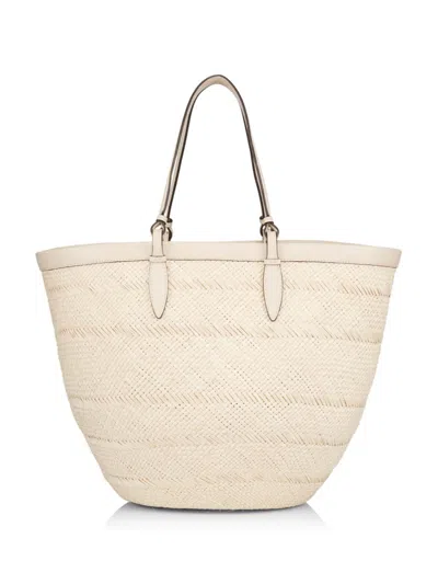 Hunting Season Women's Medium Iraca Palm & Leather Basket Bag In White