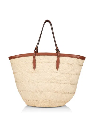 Hunting Season Women's Medium Iraca Palm Handwoven Basket Bag In Natural Cognac
