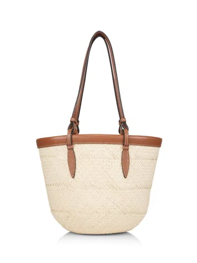 Hunting Season Women's Small Leather-trimmed Raffia Tote Bag In White