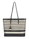HUNTING SEASON WOMEN'S STRIPED CANVAS & LEATHER TOTE BAG