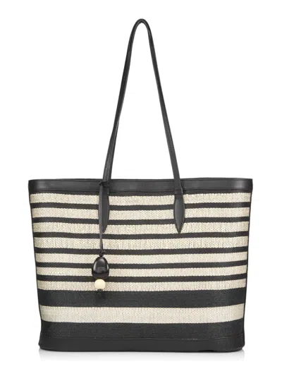 Hunting Season Women's Striped Canvas & Leather Tote Bag In Black