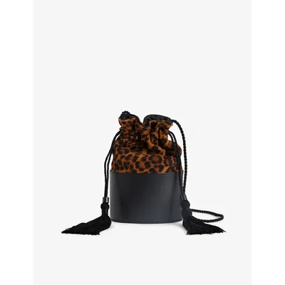 Hunting Season Womens The Lola Woven Bucket Bag Leopard