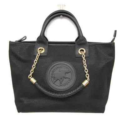 Pre-owned Hunting World Canvas Leather Handbag Tote Bag () In Black