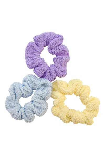 Hunza G 3 Pack Kids Scrunchies Metallic Ice Blue/butter/lilac In Multi