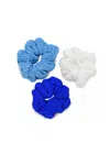 Hunza G 3 Pack Kids Scrunchies Royal Blue/sky Blue/white In Blue
