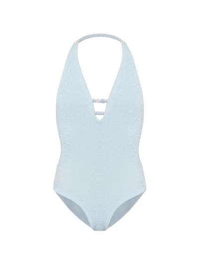 Hunza G Adriana Beaded Crinkle Swimsuit In Blue